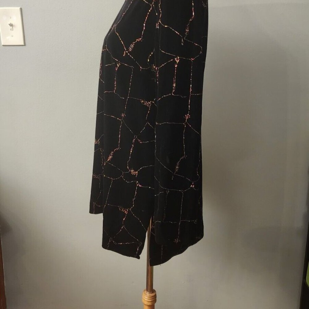 R&M Richards Karen Kwong Vintage Black Velvet Multi-Color Sparkle Tunic Size 14 - Picture 6 of 11